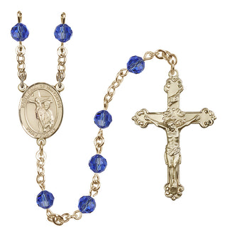 14 Karat Gold-Filled 6mm Austrian Crystal Saint Paul of the Cross Rosary in Sapphire