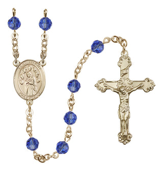 14 Karat Gold-Filled 6mm Austrian Crystal Saint Felicity Rosary in Sapphire