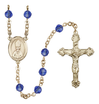 14 Karat Gold-Filled 6mm Austrian Crystal Saint Anselm of Canterbury Rosary in Sapphire