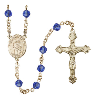 14 Karat Gold-Filled 6mm Austrian Crystal Saint Thomas A Becket Rosary in Sapphire