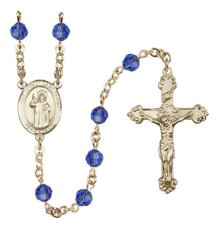 14 Karat Gold-Filled 6mm Austrian Crystal Saint John of Capistrano Rosary in Sapphire