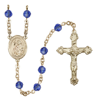 14 Karat Gold-Filled 6mm Austrian Crystal Saint Adrian of Nicomedia Rosary in Sapphire