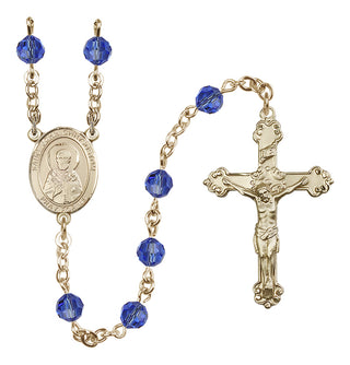 14 Karat Gold-Filled 6mm Austrian Crystal Saint John Chrysostom Rosary in Sapphire