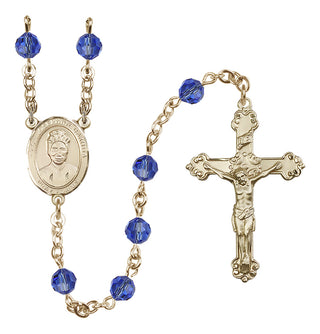 14 Karat Gold-Filled 6mm Austrian Crystal Saint Josephine Bakhita Rosary in Sapphire