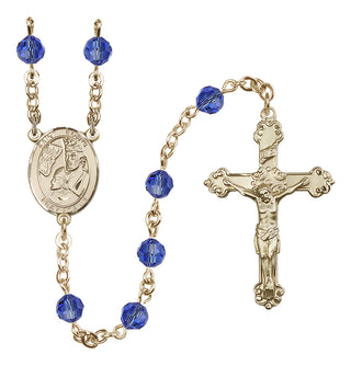 14 Karat Gold-Filled 6mm Austrian Crystal Saint Edwin Rosary in Sapphire
