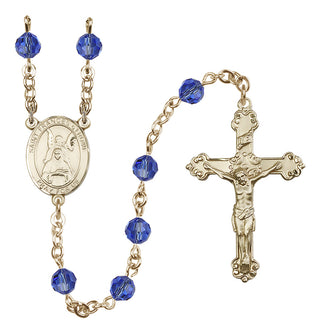 14 Karat Gold-Filled 6mm Austrian Crystal Saint Frances of Rome Rosary in Sapphire