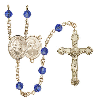 14 Karat Gold-Filled 6mm Austrian Crystal Divina Misericordia Rosary in Sapphire