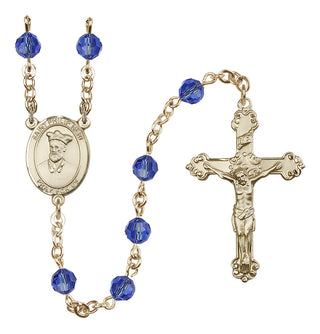 14 Karat Gold-Filled 6mm Austrian Crystal Saint Philip Neri Rosary in Sapphire