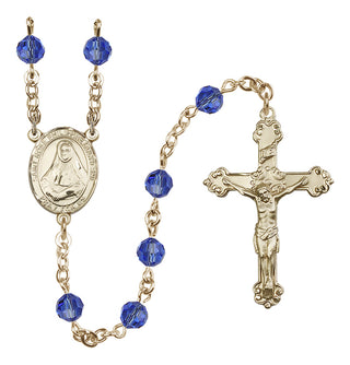 14 Karat Gold-Filled 6mm Austrian Crystal Saint Rose Philippine Duchesne Rosary in Sapphire