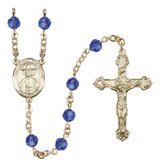 14 Karat Gold-Filled 6mm Austrian Crystal Saint Andrew Kim Taegon Rosary in Sapphire