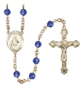 14 Karat Gold-Filled 6mm Austrian Crystal Saint Simon the Apostle Rosary in Sapphire