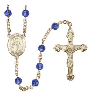 14 Karat Gold-Filled 6mm Austrian Crystal Saint Marina Rosary in Sapphire