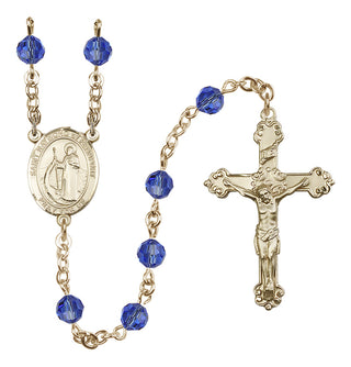 14 Karat Gold-Filled 6mm Austrian Crystal Saint Raymond of Penafort Rosary in Sapphire