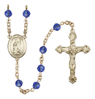 14 Karat Gold-Filled 6mm Austrian Crystal Saint Drogo Rosary in Sapphire