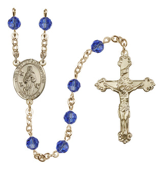 14 Karat Gold-Filled 6mm Austrian Crystal Our Lady of Assumption Rosary in Sapphire