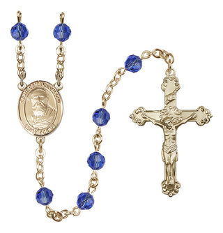 14 Karat Gold-Filled 6mm Austrian Crystal Saint Daniel Comboni Rosary in Sapphire