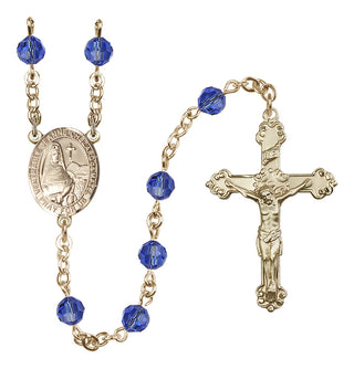 14 Karat Gold-Filled 6mm Austrian Crystal Saint Jeanne Chezard de Matel Rosary in Sapphire