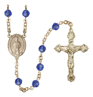 14 Karat Gold-Filled 6mm Austrian Crystal Saint Eligius Rosary in Sapphire