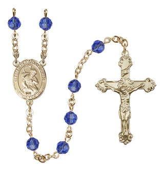 14 Karat Gold-Filled 6mm Austrian Crystal Blessed Herman the Cripple Rosary in Sapphire