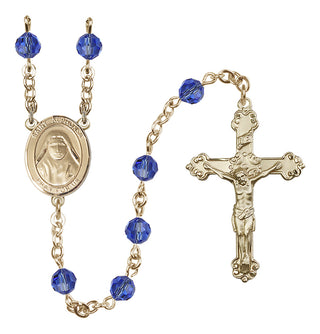 14 Karat Gold-Filled 6mm Austrian Crystal Saint Alphonsa of India Rosary in Sapphire