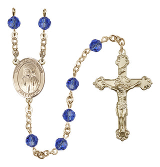14 Karat Gold-Filled 6mm Austrian Crystal Saint Jeanne Jugan Rosary in Sapphire