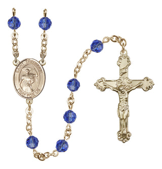 14 Karat Gold-Filled 6mm Austrian Crystal Saint Theodore Stratelates Rosary in Sapphire