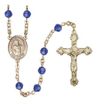 14 Karat Gold-Filled 6mm Austrian Crystal Saint Dismas Rosary in Sapphire