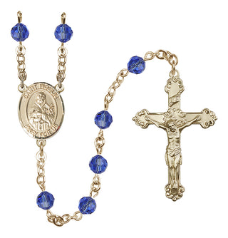 14 Karat Gold-Filled 6mm Austrian Crystal Saint Fidelis Rosary in Sapphire