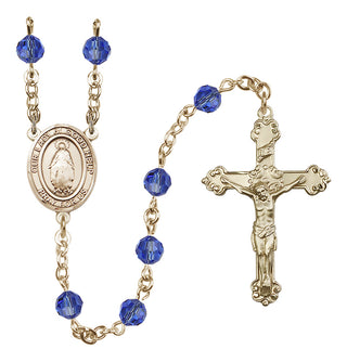 14 Karat Gold-Filled 6mm Austrian Crystal Our Lady of Good Help Rosary in Sapphire