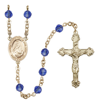 14 Karat Gold-Filled 6mm Austrian Crystal Saint Jadwiga of Poland Rosary in Sapphire