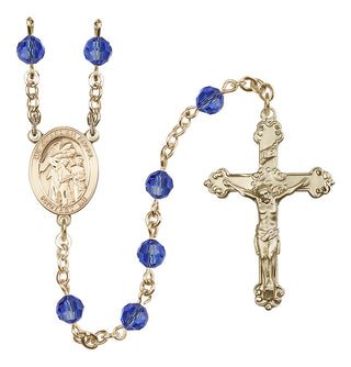 14 Karat Gold-Filled 6mm Austrian Crystal Guardian Angel w/Children Rosary in Sapphire