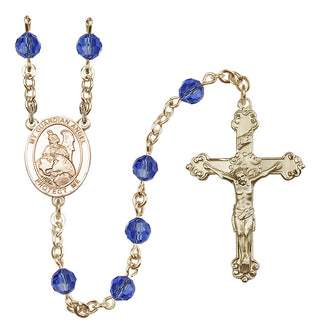 14 Karat Gold-Filled 6mm Austrian Crystal Guardian Angel Protector Rosary in Sapphire