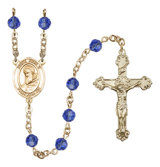 14 Karat Gold-Filled 6mm Austrian Crystal Pope Pius V Rosary in Sapphire
