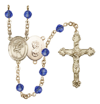14 Karat Gold-Filled 6mm Austrian Crystal Saint Christopher/Dance Rosary in Sapphire