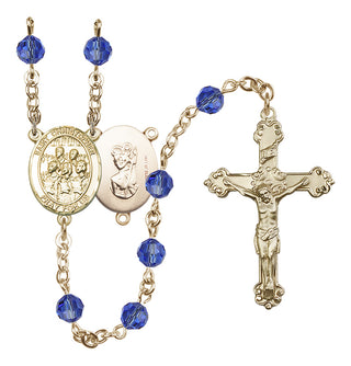 14 Karat Gold-Filled 6mm Austrian Crystal Saint Christopher / Choir Rosary in Sapphire