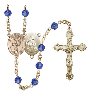 14 Karat Gold-Filled 6mm Austrian Crystal Guardian Angel/Baseball Rosary in Sapphire
