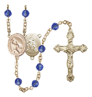 14 Karat Gold-Filled 6mm Austrian Crystal Guardian Angel/Football Rosary in Sapphire