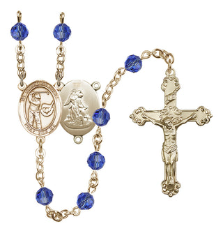 14 Karat Gold-Filled 6mm Austrian Crystal Guardian Angel/Golf Rosary in Sapphire