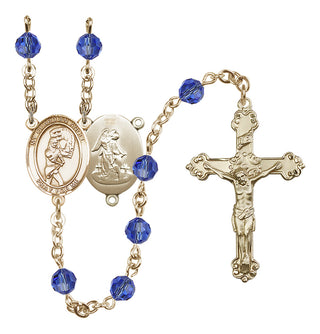 14 Karat Gold-Filled 6mm Austrian Crystal Guardian Angel/Softball Rosary in Sapphire