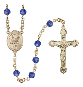14 Karat Gold 6mm Austrian Crystal Saint Agatha Rosary in Sapphire
