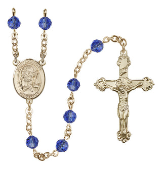 14 Karat Gold 6mm Austrian Crystal Saint Apollonia Rosary in Sapphire