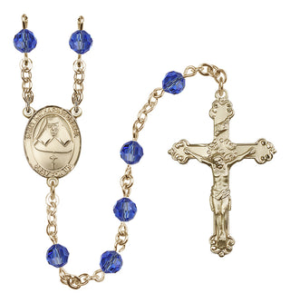 14 Karat Gold 6mm Austrian Crystal Saint Katharine Drexel Rosary in Sapphire