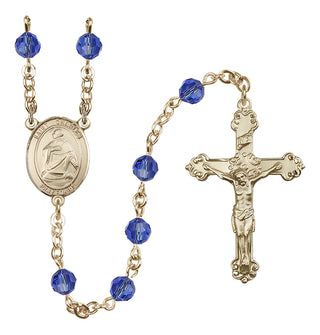14 Karat Gold 6mm Austrian Crystal Saint Charles Borromeo Rosary in Sapphire
