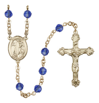 14 Karat Gold 6mm Austrian Crystal Saint Elmo Rosary in Sapphire