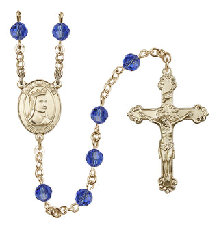 14 Karat Gold 6mm Austrian Crystal Saint Elizabeth of Hungary Rosary in Sapphire