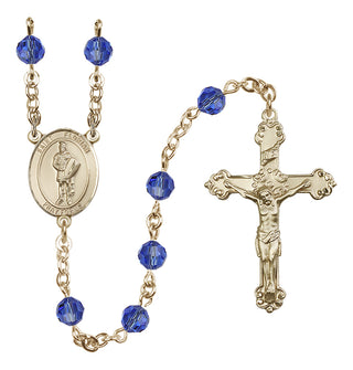 14 Karat Gold 6mm Austrian Crystal Saint Florian Rosary in Sapphire