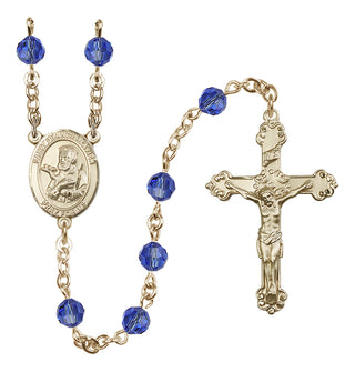 14 Karat Gold 6mm Austrian Crystal Saint Francis Xavier Rosary in Sapphire