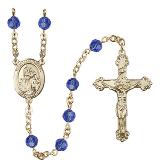 14 Karat Gold 6mm Austrian Crystal Saint Joan of Arc Rosary in Sapphire