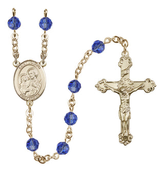 14 Karat Gold 6mm Austrian Crystal Saint Joseph Rosary in Sapphire