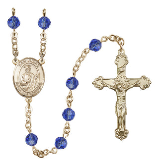 14 Karat Gold 6mm Austrian Crystal San Judas Rosary in Sapphire